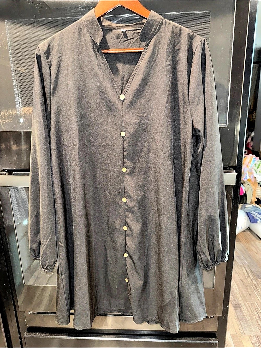 Women's SHEIN Black Button Front Dress